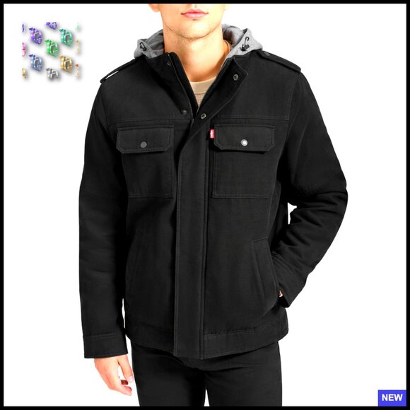 Hooded Utility Jacket Sherpa Lined Cotton Canvas Regular Fit Anorak Style